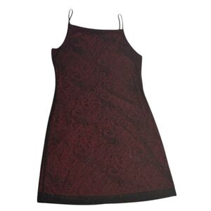 Short Red Dress with Sheer Black Overlay